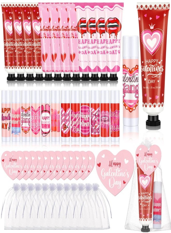 Dimsile 48 Pcs Galentine's Day Gifts Hand Cream and Lip Balm Bulk Set with Organza Bag Heart Happy Galentine's Day Card for Women Galentine Gift for Women Friends - Image 1